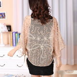 Summer Casual Loose Women Batwing Sleeve Ribbon Cord Embroidery Lace Poncho Vintage Sheer Femme Cloak Jacket Coat