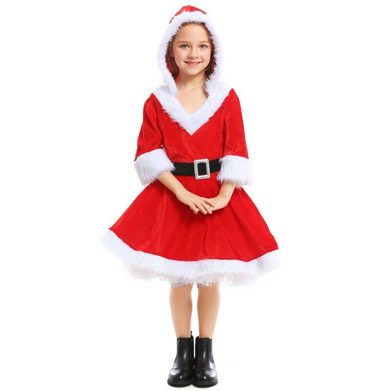 Deluxe Santa Claus Costume Cosplay girls Christmas Costume For kids Santa Claus Dress Suit