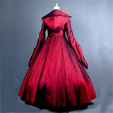 Halloween Costume Vintage Gothic Dress Dark Queen Retro Royal Long Sleeve Black Floor-Length Dress With Cloak