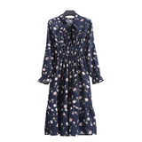 Women Long Sleeve Floral Print Midi Chiffon Casual Slim Party Lady Office Dress