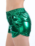 Summer Women Metallic Elastic Waist Shiny Hot Pants Rave Dance Booty Shorts with Pockets Club Bottoms