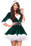 Deluxe Velvet Christmas Dress Hooded Female Santa Claus Costume Women Sexy Green Xmas Party Dress