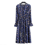 Women Long Sleeve Floral Print Midi Chiffon Casual Slim Party Lady Office Dress