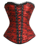 Sexy Gothic Lace Cover Lace up Boned Overbust Corset and Bustier Lingerie Zipper Side Top Body Shaper Plus Size S-2XL
