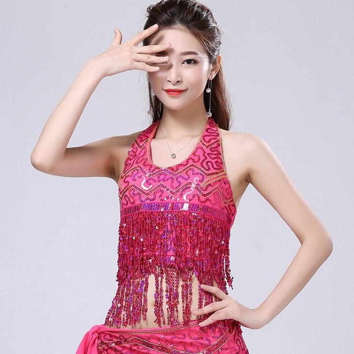 Sequin Fringe Cami Top U-Neck Halter Cold Shoulder Back Lace-Up Crop Top Club Party Dance Performance Outfits