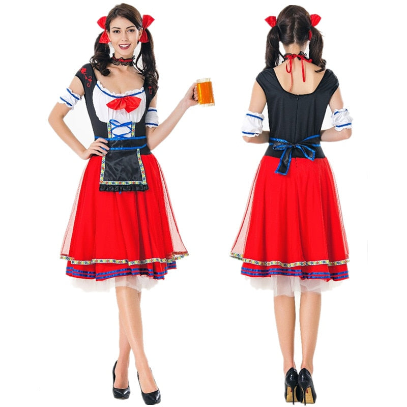Adult Women German Bavarian Oktoberfest Maid Dirndl Costume Beer Girl Party Fancy Dress