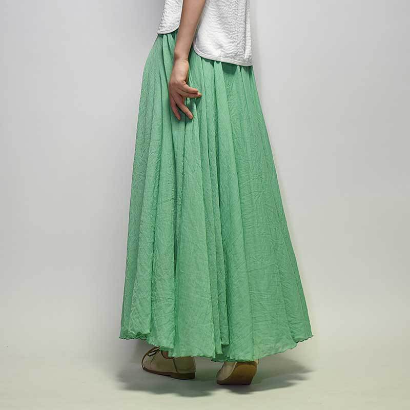 Women Summer Linen Cotton Vintage Women Long Elastic Waist Pleated Maxi Skirts