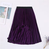 New 9 Color Long Women High Waisted Soft Skinny Velvet Pleated Elegant Maxi Skirt