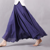 Women Summer Linen Cotton Vintage Women Long Elastic Waist Pleated Maxi Skirts