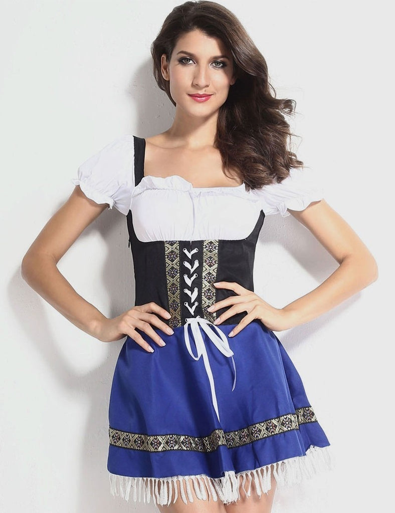 Most Popular Blue Adult Women's Oktoberfest Costume Beer Maid Fancy Dress Plus Size Halloween Carnival Costume S-XXXL