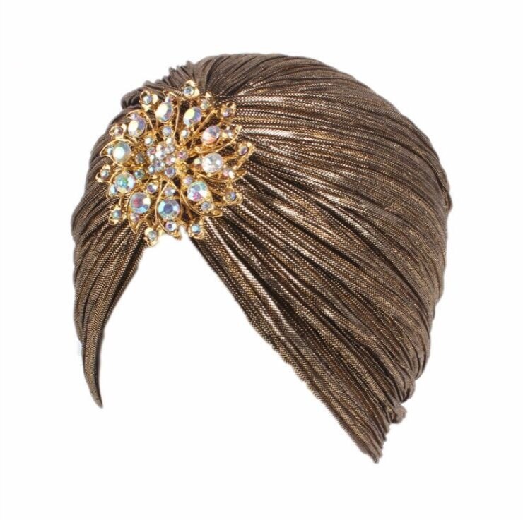 Women Vintage Velvet Knit Turban Beanie Hats Headwraps 1920s Gatsby Cap Flapper Hat Twist Pleated Stretch Headscarf