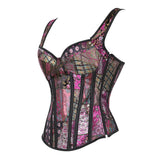 S-6XL Steampunk Sexy Jacquard Shoulder Straps Corset with Cup Lingerie Zipper Side Overbust Waist Trainer Bustier Top