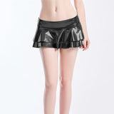 Women Shiny Metallic Pleated Mini Ruffle A-line Skirt Pole Dance Mini Laser Wet Look Skirt Jazz Hip Hop Clubwear