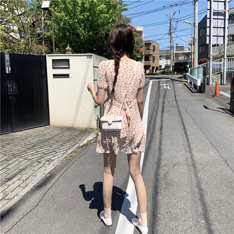 Women's Summer Lovely Dresses Chic Ins Kawaii Chic Daisy Slim Strap Dress Female Sweet Harajuku Punk Clothes For Women Office