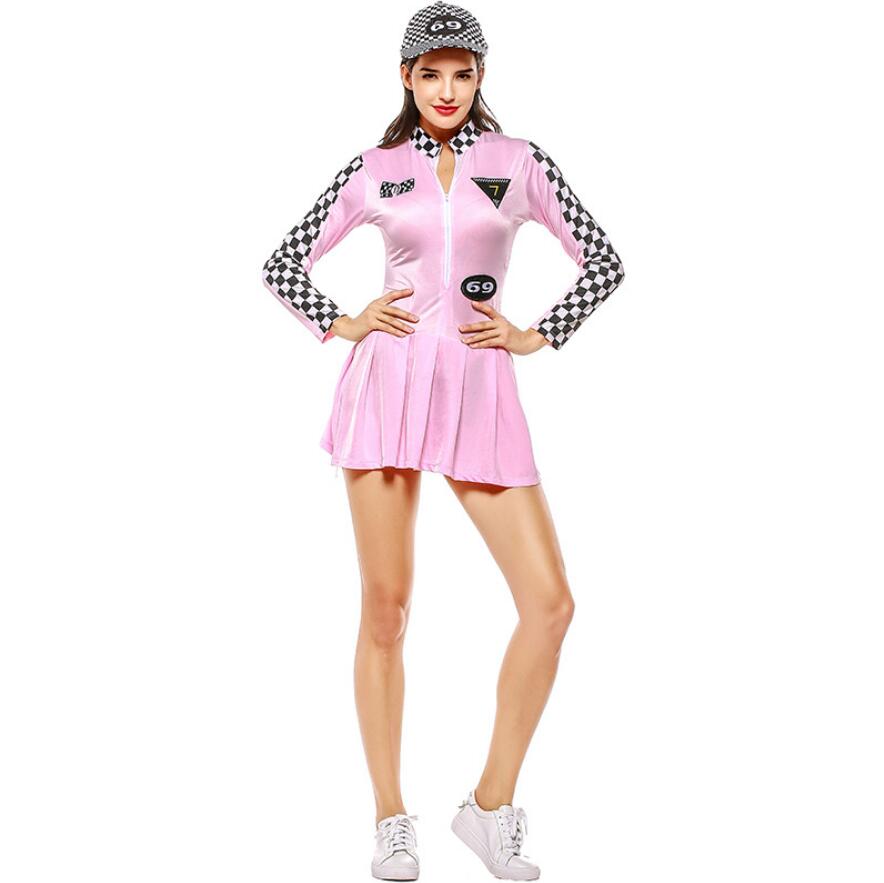 Red Pink Cool Sexy Lattice Racer Costume Racing Driver School Sports Women Clothing Set