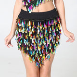Shiny Waterdrop Sequin Tassel Coin Mini Elastic Waist Party Club Short Skirts Festival Raves Outfit