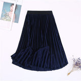 New 9 Color Long Women High Waisted Soft Skinny Velvet Pleated Elegant Maxi Skirt