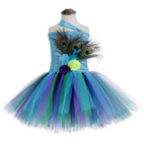 Flower Peacock Tutu Dress for Girls Pageant Halloween Costumes Kids Girl Princess Fancy Party Dresses with Feather Headband