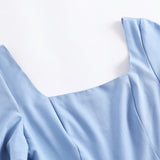 Elegant Blue Tunic Midi Summer Women Dress Office A Line Sundress Casual Elegant Retro Vintage 50s 60s Rockabilly Party Dresses