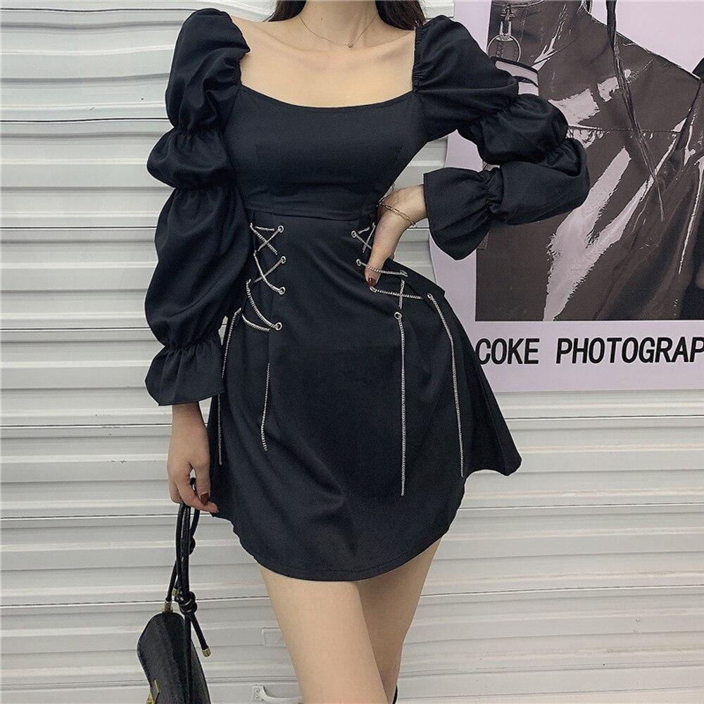 2023 Hip Hop Gothic Women Dress Vintage Retro Lace Up Waist Streetwear Sexy Sleeveless Steampunk Victorian Black Punk Dresses