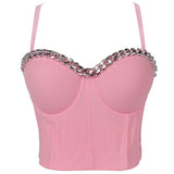 Crop Top To Wear Out Silver-Plated Chain Corset Top Nightclub Sexy Tops Women Bra Push Up Bustier