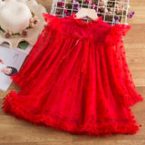 Girls Winter Princess Dress For Kids Polka Dot Long Sleeve Mesh Red Dresses Children 3 4 5 6 7 8 Year Christmas Party Costume