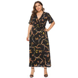 Plus Size Women 5XL 6XL Summer Party Boho V Neck Short Sleeve Print Beach Wear Long Maxi Bohemian Dress