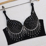 Tassel Rhinestone Tops Nightclub Camis Sexy Push Up Chest Cropped To Wear Out With Bra Female Corset