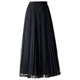 Korean Spring High Waist Solid Mesh Women Pleated Midi Skirts Casual Streetwear