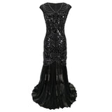 Women¡¯s 1920s Long Party Beaded Sequin Evening Gown Gatsby Flapper Dress V-Neck Sleeveless Chiffon Maxi Dress