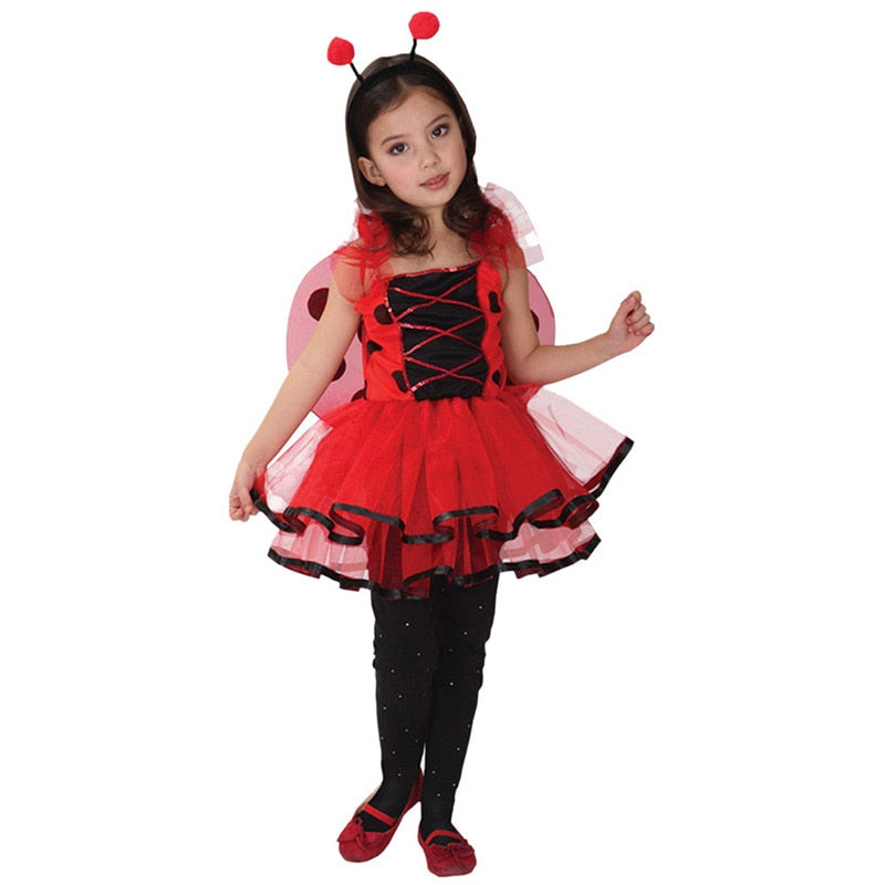 Ladybug Butterfly Fairy Costumes Girls Kids Forest Red Color Costume Cosplay Fantasia Dress for Girl