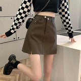 Women High Waist Mini Skirts Fashion Korean Style Solid Color PU Leather Ladies A-line Short Skirt