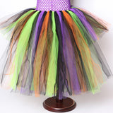 High Low Witch Tutu Dress for Girls Halloween Costumes for Kids Cosplay Party Dresses with Hat Broom Children Trailing Outfits
