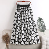 New Women Summer A-Line High Waist Heart Print Pleated Skirt Spring Clothes