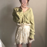 Women Knitted Sweater V-Neck Single-breasted Elegant Tops Femme Hollow out Cardigans Coat Outwear