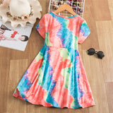 3 4 5 6 7 8 Year Girls Dresses Bohemian Tie Dye Princess Dress For Kids Summer Beachwear Children Party Costume Rainbow Clothing