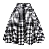 Houndstooth Pleated Women Skirt Retro Vintage 50s 60s Hepburn Style Jurken Ball Gown Big Swing French Lady Party Holiday Skirts