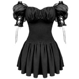 2023 New Arrival Summer Gothic Girls Dress Black Women Short Sleeve Sexy Club Female Slash Neck A-Line Party Dresses