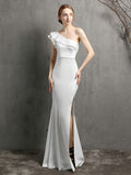 Simple Long Evening Dress One Shoulder Elegant Women Wedding Party Dress