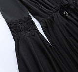 Retro Lace Floral Emo Black Dress Women Irregular Hem Ruffles Sundress O Neck Long Sleeve Slim Fit Spring Autumn Gothic Dresses