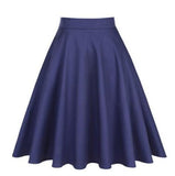 Solid Color Cotton Womens High Waist A-line Vintage Skirt Ladies Casual Black Plus Size Rockabilly Skirts Swing School Clothing
