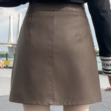 Ladies Elegant A-line Short Skirts Spring Korean Style All-match PU Leather High Waist Women Mini Skirt