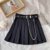 Harajuku Black Mini Kawaii Skirt Women Y2k High Waist Tennis Skirts Uniform Chain Pocket Aline Streetwear Vintage Free Belt