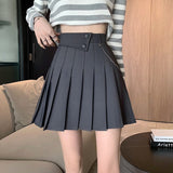 High Waist Pleated Mini Skirts Spring Korean Style Solid Color All-match Ladies A-line Short Skirt