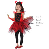 Kids Maleficent Evil Queen Girls Halloween Fancy Dress Costume Children Dress Up Red Gown Clothes Role-Playing Games