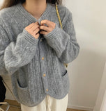 Autumn Women Coat Single-breasted Long Sleeve Pocket Knit Cardigans Solid Elegant Casual Sweater