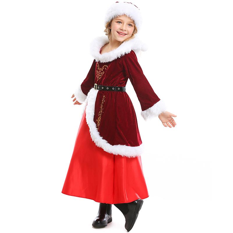 Deluxe Santa Claus Costume Cosplay Girls Christmas Costume For Kids Santa Claus Dress Suit Clothes