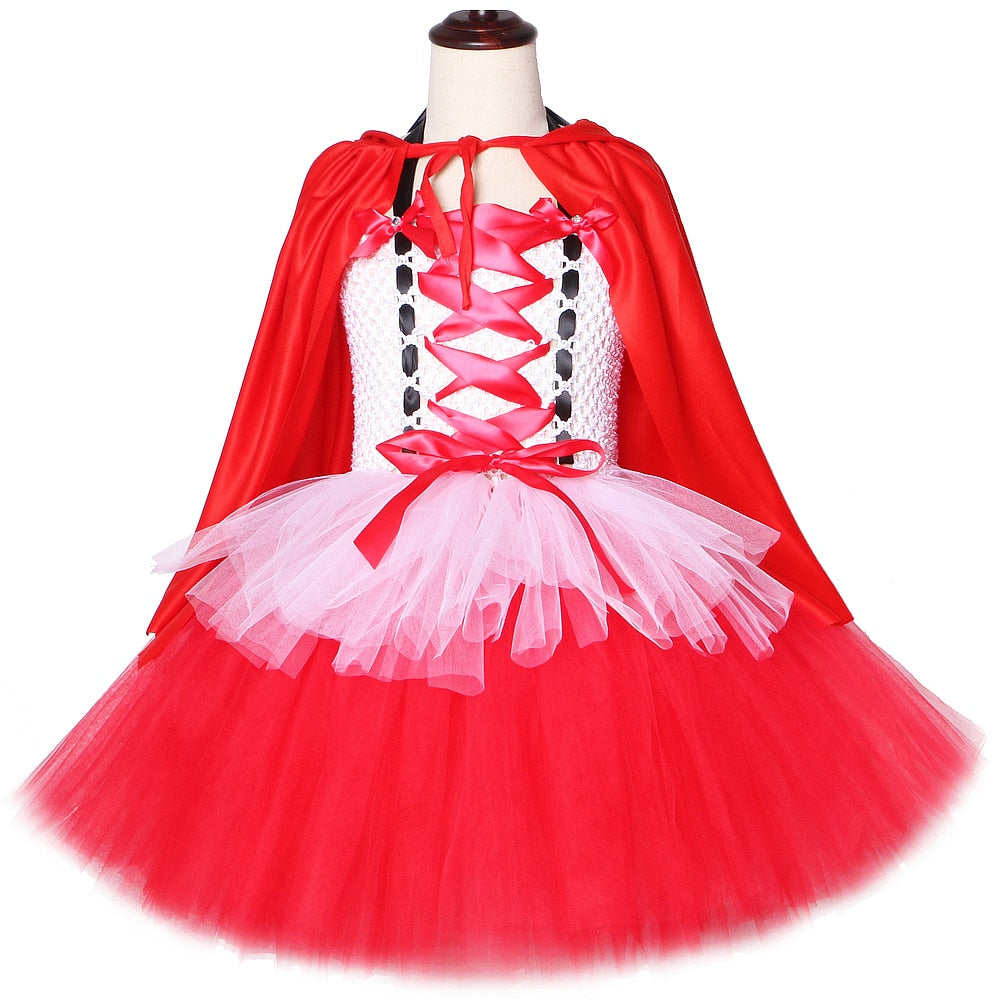 Red Riding Hood Kids Dresses for Girls Children Christmas Cosplay Costume Halloween Carnival Tutu Dress with Cloak 1-12 Years