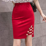 Office Lady High Waist Spring Fashion Furcal Solid Color Women Elegant Knee-length Pencil Skirt