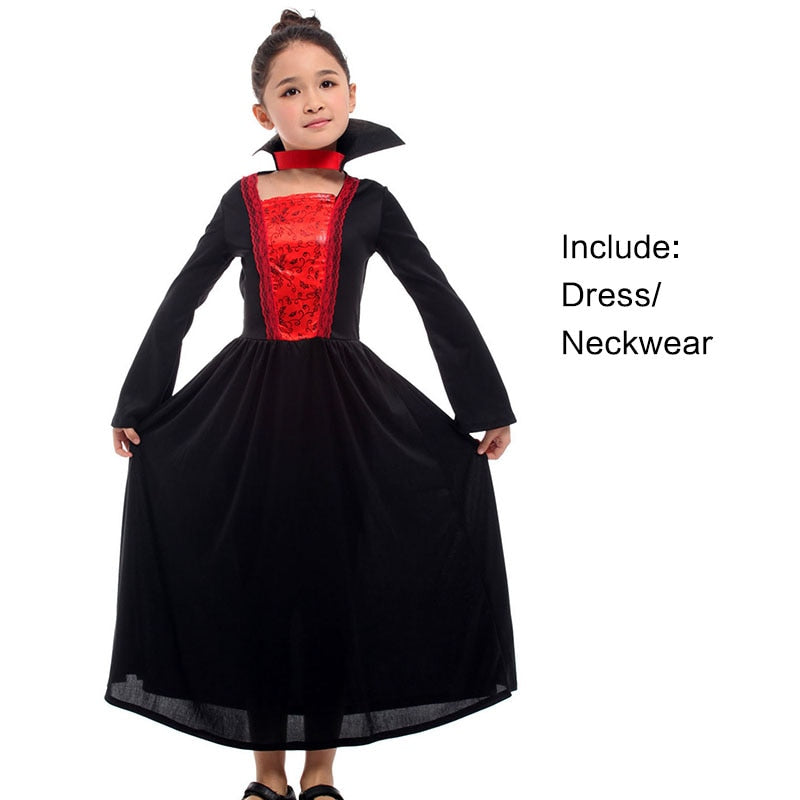 Girls Vampiress Costume Noble Vampire Girl Cosplay Halloween Christmas Party Dress for Kids Children
